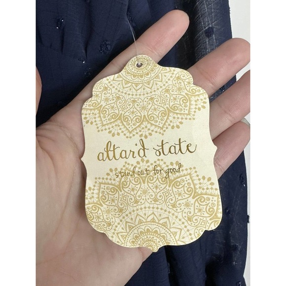 Altard State Navy Blue Polka Dot Chiffon Long Sleeve V Neck Dress Size Large New - Picture 5 of 9